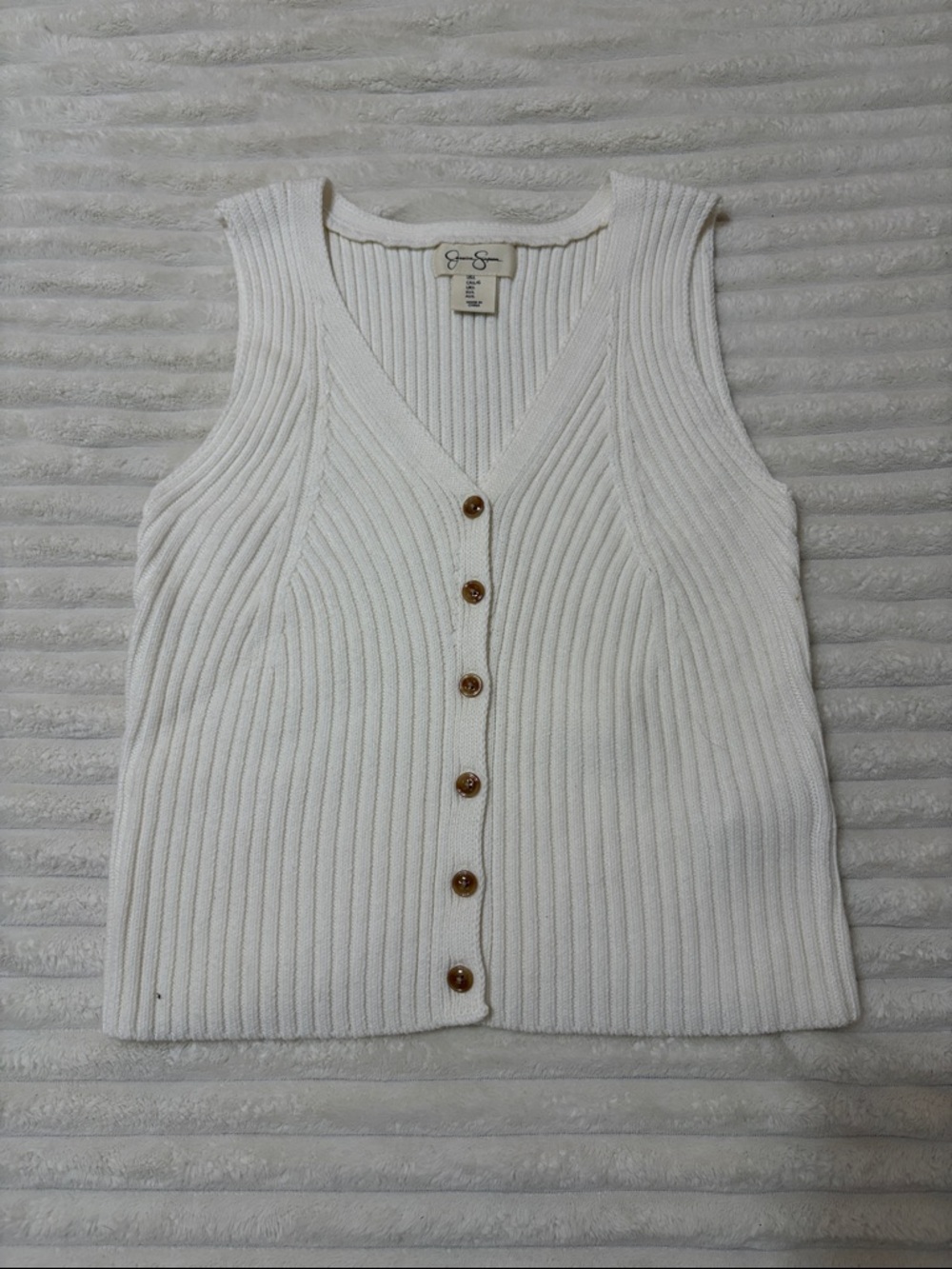 Jessica Simpson Off-White Ribbed V-Neck Knit Top